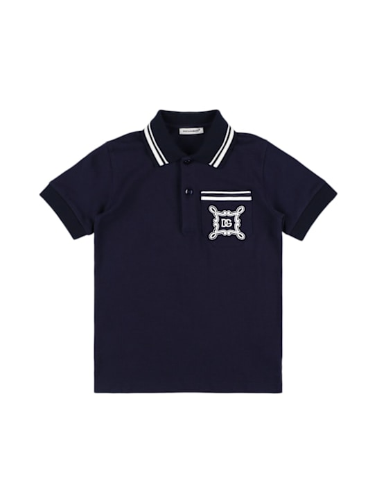 Dolce&Gabbana: Cotton piquet polo - Dakr Blue - kids-boys_0 | Luisa Via Roma