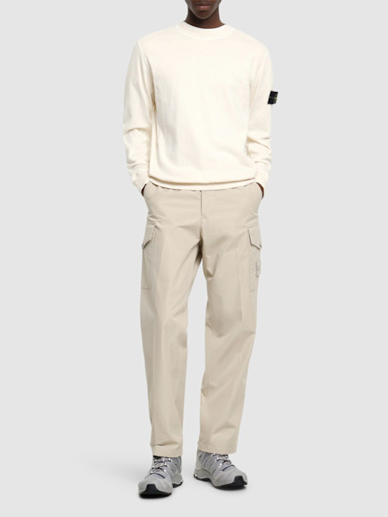 Stone Island: Sudadera de algodón con cuello redondo - Marfil - men_1 | Luisa Via Roma
