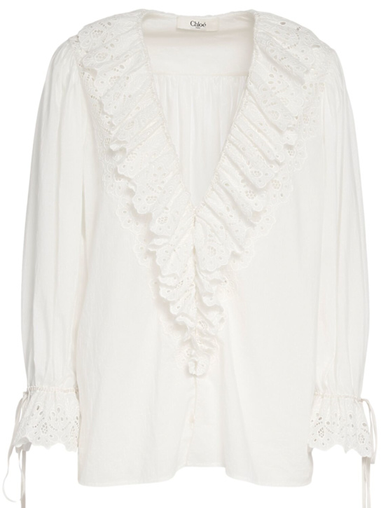 Chloé: Ruffled cotton shirt - White - women_0 | Luisa Via Roma