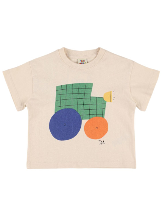 Jellymallow: Tractor print cotton jersey t-shirt - Beige - kids-boys_0 | Luisa Via Roma
