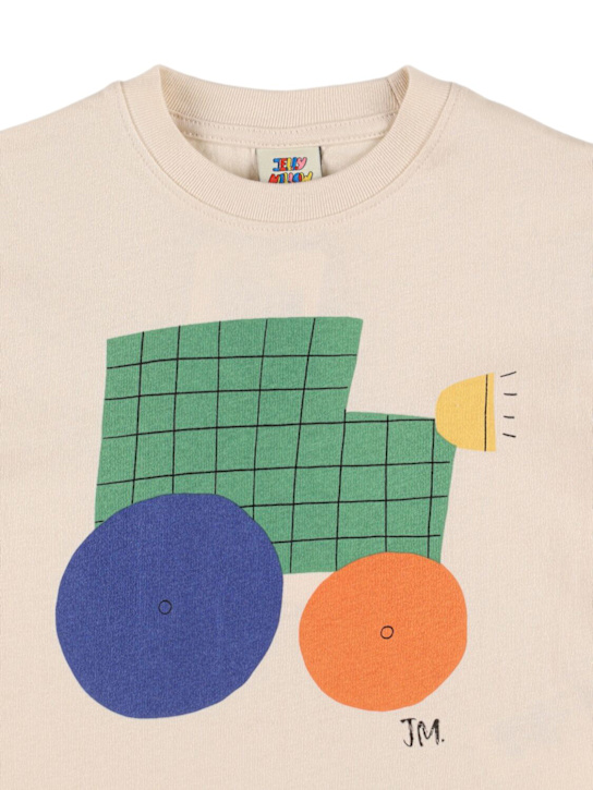 Jellymallow: Tractor print cotton jersey t-shirt - Beige - kids-boys_1 | Luisa Via Roma