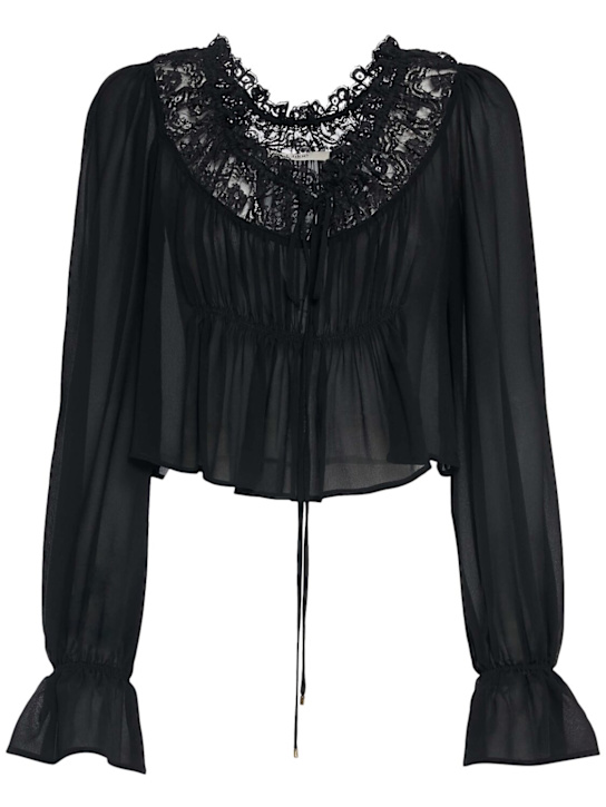 Chloé: Striped silk satin mousseline shirt - Black - women_0 | Luisa Via Roma