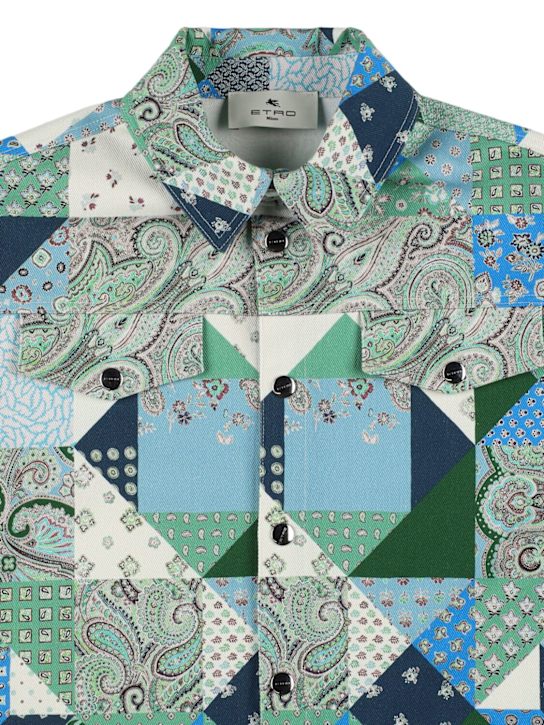 Etro: Chaqueta de algodón patchwork - Azul/Multicolor - kids-boys_1 | Luisa Via Roma