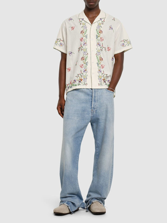 Harago: Flower embroidered s/s shirt - men_1 | Luisa Via Roma