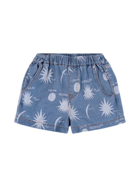 Jellymallow: Star print cotton shorts - Light Blue - kids-boys_0 | Luisa Via Roma