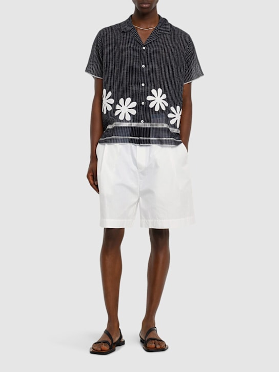 Harago: Daisy appliqué cotton s/s shirt - Black - men_1 | Luisa Via Roma