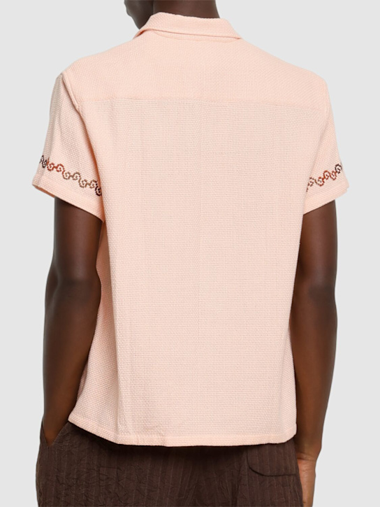 Harago: Floral cross stitched cotton s/s shirt - Pink - men_2 | Luisa Via Roma