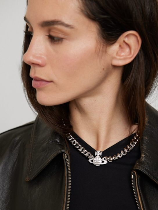 Vivienne Westwood: Graziella crystal small choker - Silver - women_1 | Luisa Via Roma