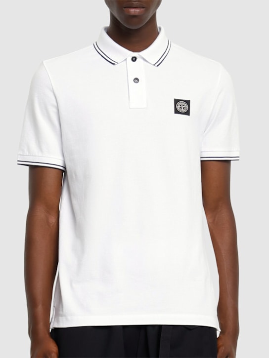 Stone Island: Logo cotton blend polo - White - men_2 | Luisa Via Roma