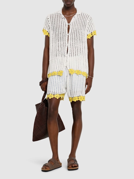 Harago: Crochet cotton s/s shirt - White - men_1 | Luisa Via Roma