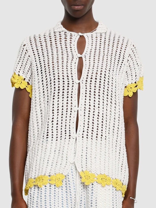 Harago: Crochet cotton s/s shirt - White - men_2 | Luisa Via Roma