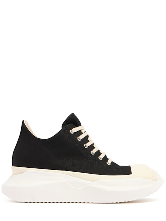 Rick Owens DRKSHDW: Abstract denim low sneakers - Black/Milk - men_0 | Luisa Via Roma