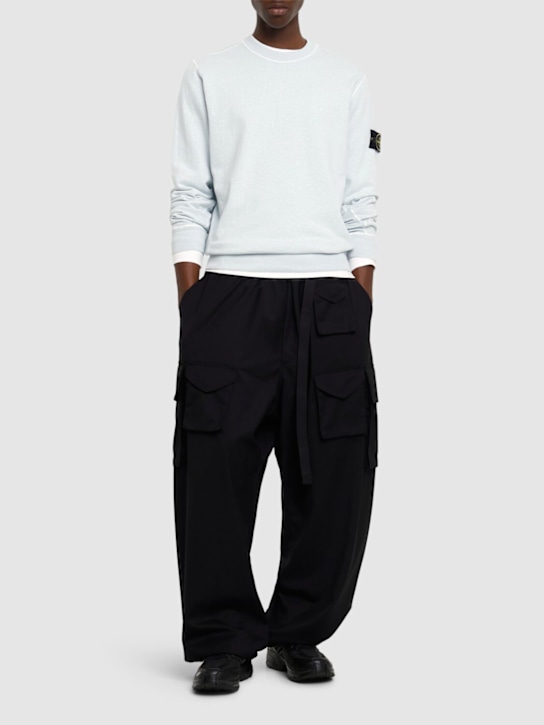 Stone Island: Crewneck cotton sweatshirt - Sky Blue - men_1 | Luisa Via Roma