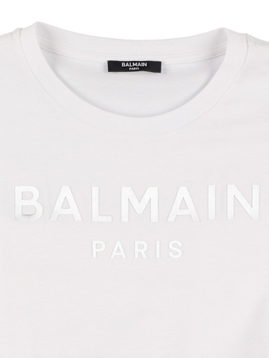 Balmain: Vestito in cotone stampato - Bianco/Nero - kids-girls_1 | Luisa Via Roma