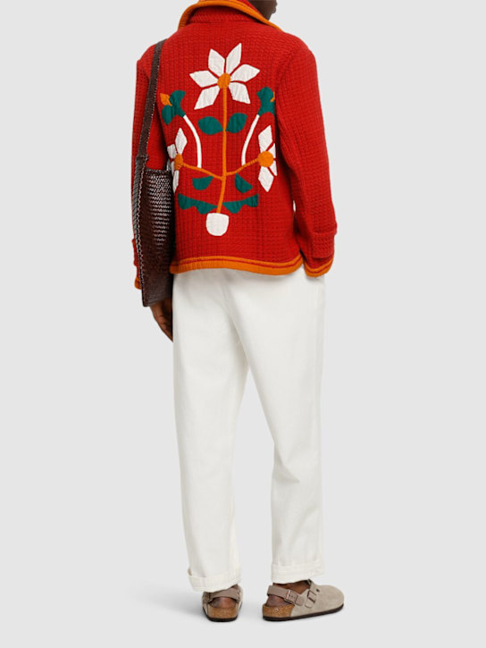 Harago: Floral appliqué cotton jacket - Red - men_1 | Luisa Via Roma