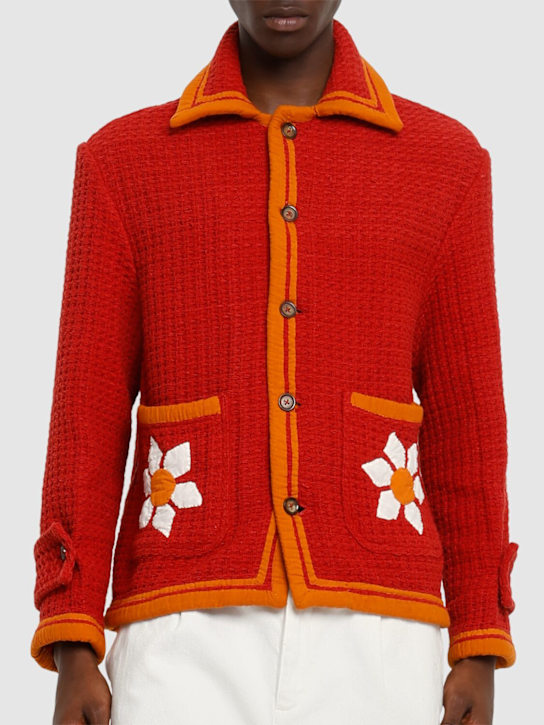 Harago: Floral appliqué cotton jacket - Red - men_2 | Luisa Via Roma