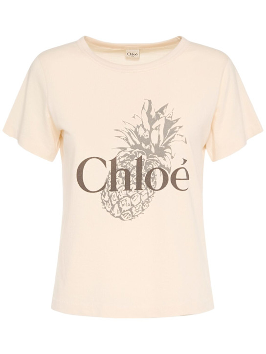 Chloé: Cotton jersey logo t-shirt - Pink - women_0 | Luisa Via Roma