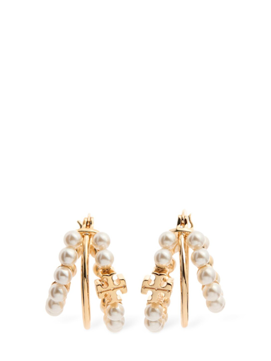 Tory Burch: Kira multi-hoop faux pearl earrings - women_0 | Luisa Via Roma
