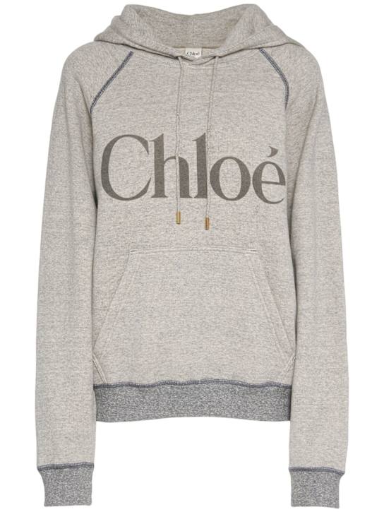 Chloé: Cotton blend logo hoodie - women_0 | Luisa Via Roma