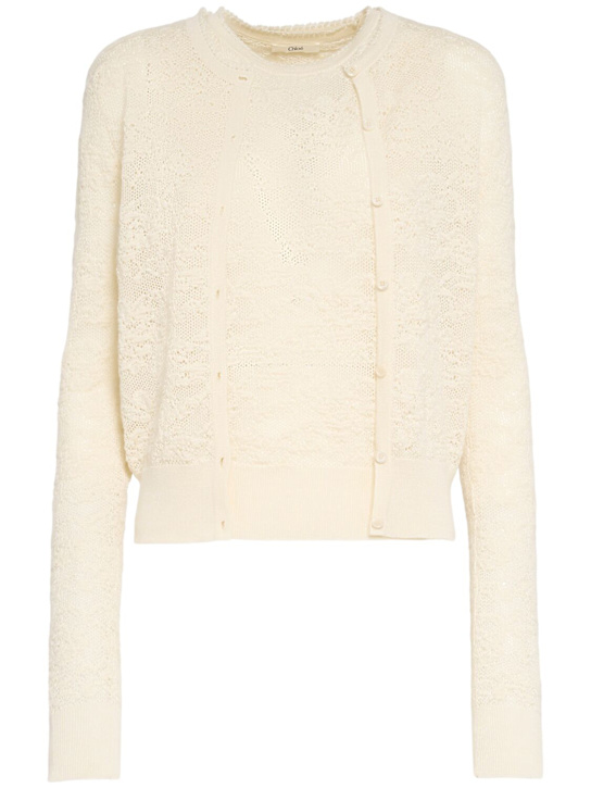 Chloé: Lace stitch cotton blend knit cardigan - White - women_0 | Luisa Via Roma
