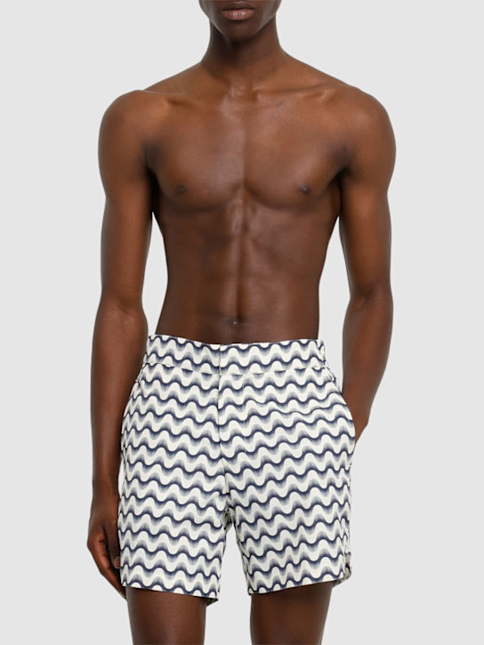Frescobol Carioca: Porto Copa Raio Do Sol print swim shorts - Charcoal Blue & - men_1 | Luisa Via Roma