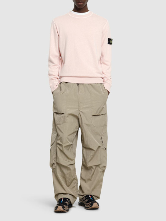 Stone Island: Sudadera de algodón con cuello redondo - Rosa Envejecido - men_1 | Luisa Via Roma
