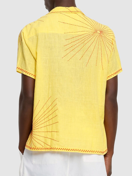 Harago: Firework embroidered cotton s/s shirt - Yellow - men_2 | Luisa Via Roma