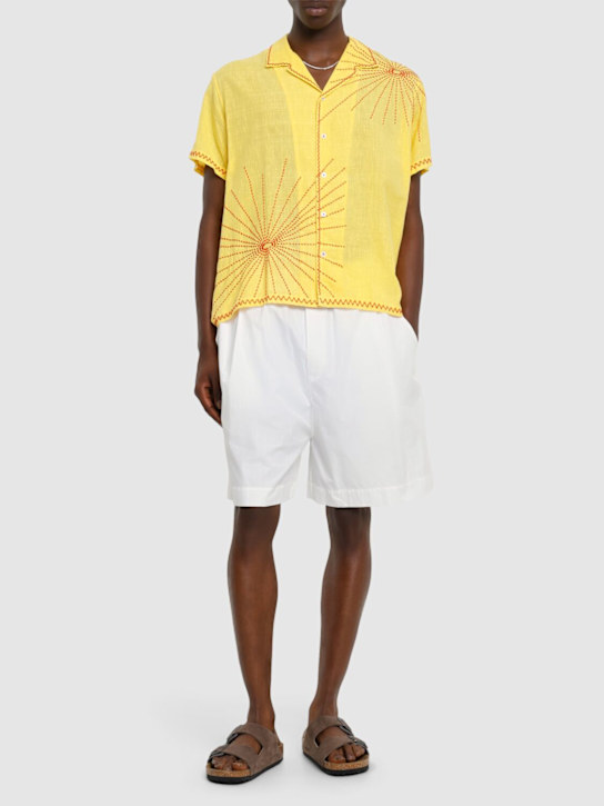 Harago: Firework embroidered cotton s/s shirt - Yellow - men_1 | Luisa Via Roma