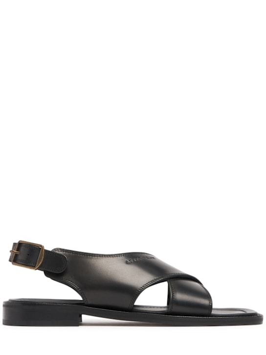 After Pray: Cross strap leather sandals - Black - men_0 | Luisa Via Roma