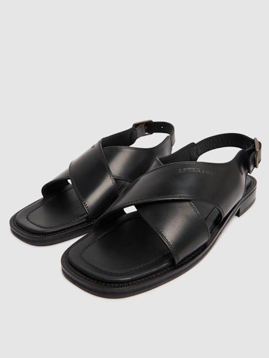 After Pray: Cross strap leather sandals - Black - men_2 | Luisa Via Roma