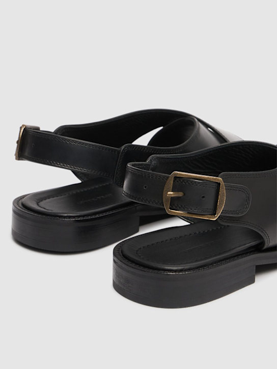 After Pray: Cross strap leather sandals - Black - men_3 | Luisa Via Roma