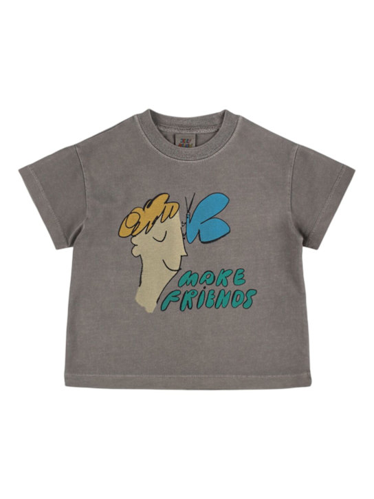 Jellymallow: Make Friends print cotton t-shirt - Grey - kids-boys_0 | Luisa Via Roma