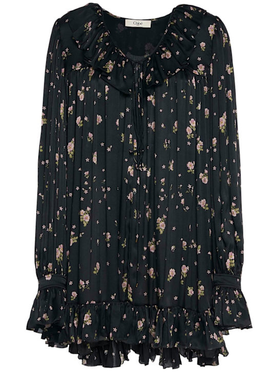 Chloé: Liberty print silk charmeuse mini dress - Black - women_0 | Luisa Via Roma