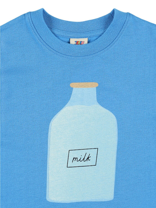 Jellymallow: ミルク柄コットンジャージーTシャツ - ブルー - kids-boys_1 | Luisa Via Roma