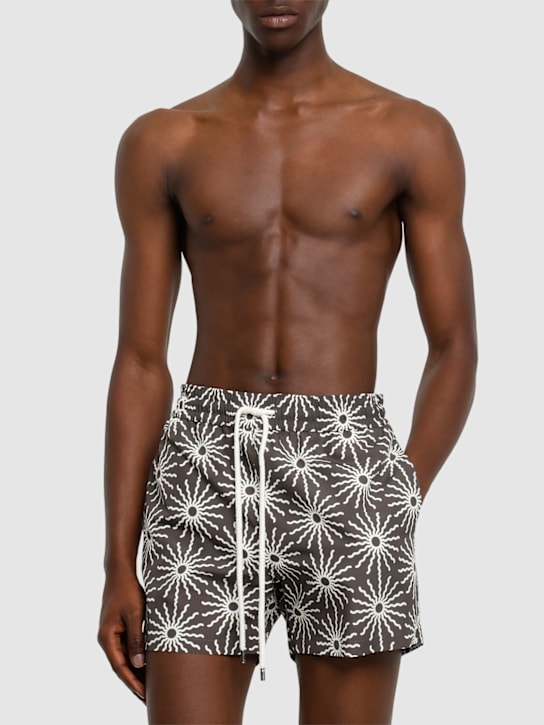 Frescobol Carioca: Rio O Sol print swim shorts - Seawood Ivory - men_1 | Luisa Via Roma