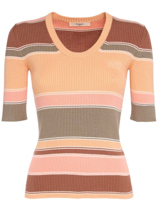 Chloé: Top de punto de algodón - Naranja/Multicolor - women_0 | Luisa Via Roma