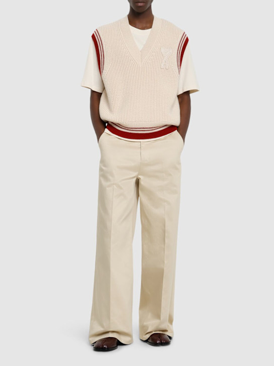 AMI Paris: Logo rib knit wool vest - White Cream - men_1 | Luisa Via Roma