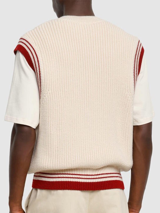 AMI Paris: Logo rib knit wool vest - White Cream - men_2 | Luisa Via Roma