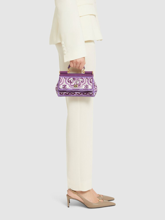 Dolce&Gabbana: Small Sicily elongated printed bag - Maiolica Viola - women_1 | Luisa Via Roma