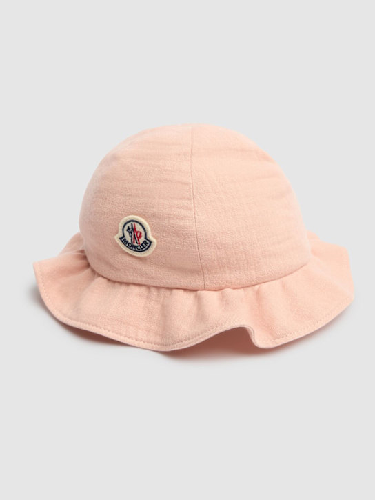 Moncler: Light weight waffle cotton bucket hat - Pink - kids-girls_1 | Luisa Via Roma