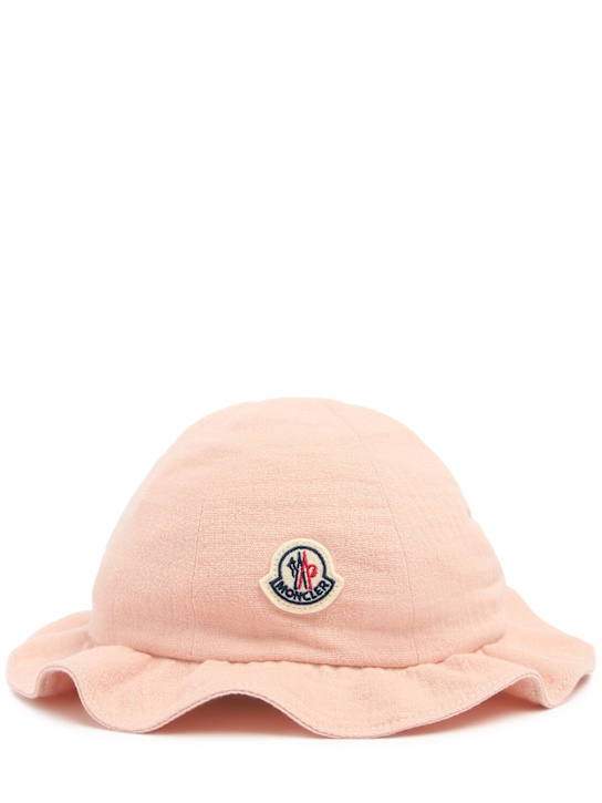 Moncler: Light weight waffle cotton bucket hat - Pink - kids-girls_0 | Luisa Via Roma