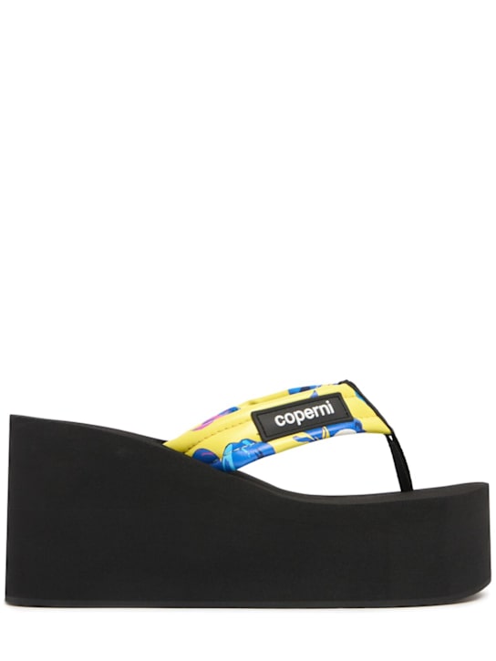 Coperni: 100mm Logo platform flip-flops - Black-print Yel - women_0 | Luisa Via Roma