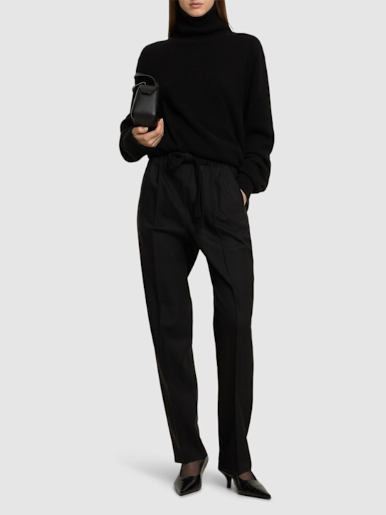 Max Mara: Pantaloni Edere in misto lana con cintura - Nero - women_1 | Luisa Via Roma