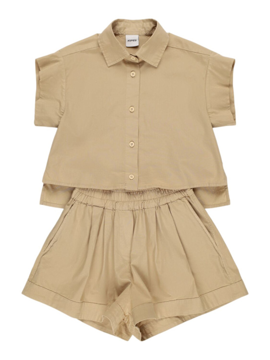ASPESI: Camicia e shorts in popeline di cotone stretch - kids-girls_0 | Luisa Via Roma