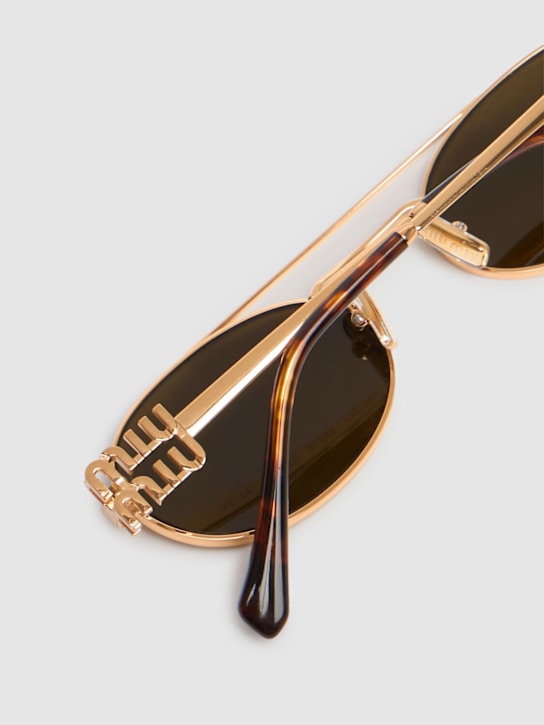 Miu Miu: Round metal sunglasses - Gold/Brown - women_3 | Luisa Via Roma