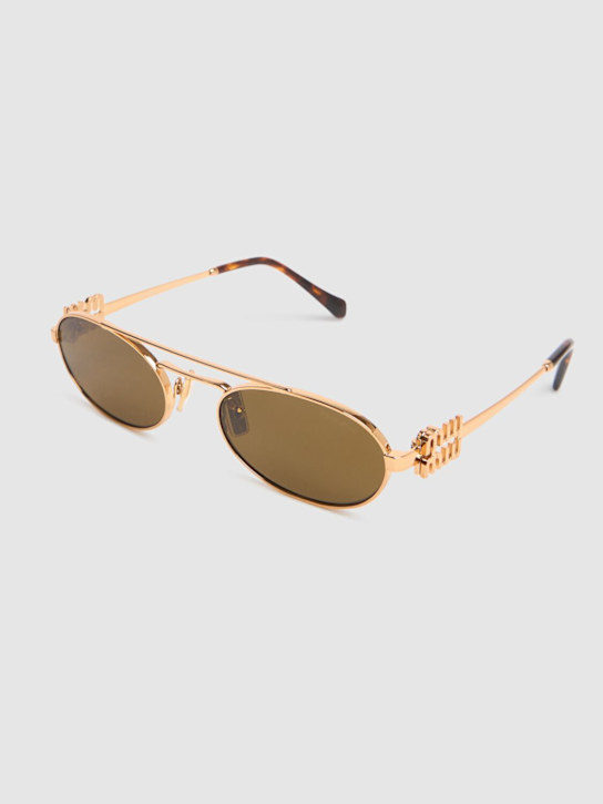 Miu Miu: Round metal sunglasses - Gold/Brown - women_2 | Luisa Via Roma