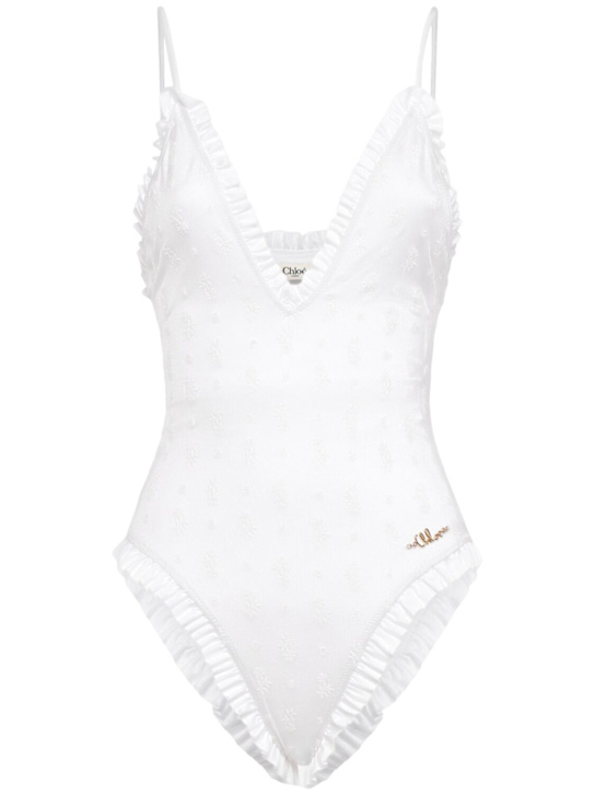 Chloé: Ruffled nylon bodysuit - women_0 | Luisa Via Roma