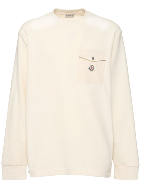 Moncler: Cotton sweatshirt with pocket - White - men_0 | Luisa Via Roma