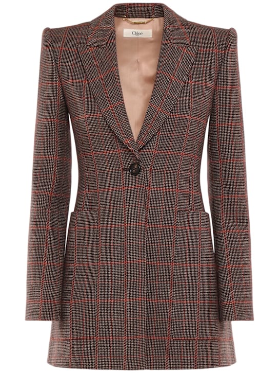 Chloé: Check wool blazer - Brown/Beige - women_0 | Luisa Via Roma