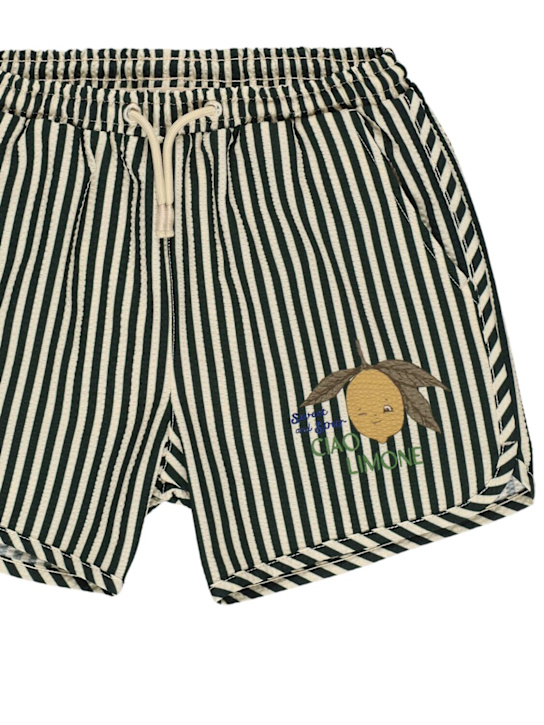 Konges Sløjd: Striped lycra swim shorts - White/Black - kids-boys_1 | Luisa Via Roma